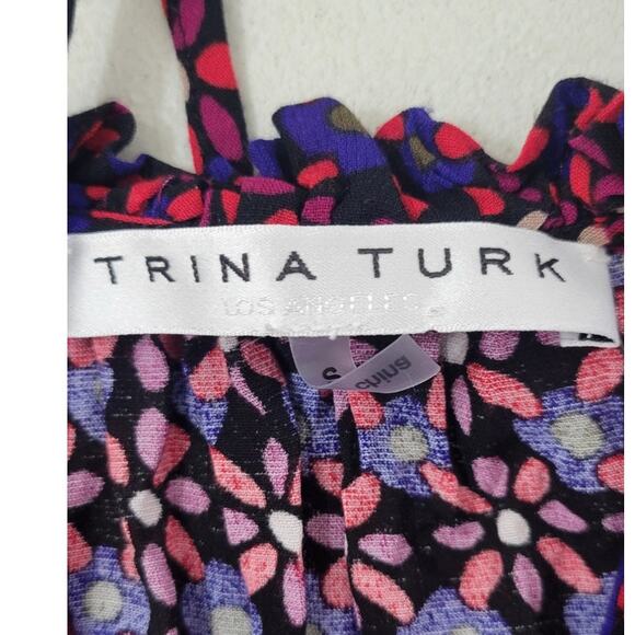 Trina Turk Blouse Womens Small Floral Verbenia Shirt Boho Sheer Sleek Modern - Picture 6 of 7